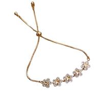 YMYDRCRPO Bracelet à breloques de perles élégant incrusté de strass couleur or coréen breloque florale pour femmes bijoux de mode accessoires de fête cadeaux de fête ajustables pour dames et filles