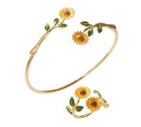 YMYDRCRPO Bracelets en perles de cristal ensemble élégant de bagues de tournesol jaune pour femmes bijoux esthétiques de fleurs à la couleur dorée réglable
