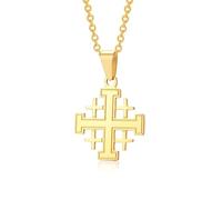 YMYDRCRPO Collier en alliage perlé pendentifs rétro croix de Jérusalem pour femmes bijoux de prière en acier inoxydable couleur or ajustables pour dames filles et garçons