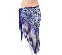 YMYGCC Ceinture Danse Orientale Femme Vêtements de Danse du Ventre Femmes Dancewear Longue Fringe Main Crochet Triangle Courroie Belly Dance Hip Foulard Sequins 685 (Color : Blue, Size : One Size)