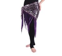 YMYGCC Ceinture Danse Orientale Femme Vêtements de Danse du Ventre Femmes Dancewear Longue Fringe Main Crochet Triangle Courroie Belly Dance Hip Foulard Sequins 685 (Color : Purple, Size : One Size)