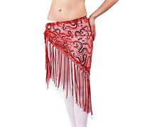 YMYGCC Ceinture Danse Orientale Femme Vêtements de Danse du Ventre Femmes Dancewear Longue Fringe Main Crochet Triangle Courroie Belly Dance Hip Foulard Sequins 685 (Color : Red, Size : One Size)