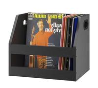 YMYMY Porte - Disques en Bois, Caisse avec Poignée pour Coffret Album Vinyle, Organiseur de Bureau étagère, Disques LP Trapézoïdaux pour Dossiers, Livres, Albums, Noir, 38 × 29 × 29cm HCD001B