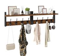 YMYNY 2 en 1 Porte Manteau Mural Bois, Marron Rustique HWS001H-2 | Porte Manteau Mural, Patère murale avec 8 crochets doubles, porte manteau pour Salle de bain, Entrée, Chambre