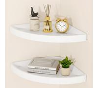 YMYNY Étagère d’Angle Flottante en Chêne Rustique avec Extrémité,Lot de 2 Décorations Étagère d’Angle en Bois,Etagere d Angle Murale,Etagere d Angle Murale Blanc HFS001W-2