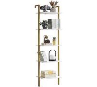YMYNY Étagère Échelle, Bibliothèque 5 Niveaux, Meuble de Rangement pour Livres, Décorations, Étagère Murale Flottante Industrielle pour Salon, Cuisine, Bureau, 40 x 30 x 178CM Blanc HBC015W