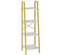 YMYNY Étagère Échelle, Hauteur 125CM Bibliothèque Industrielle à 4 Niveaux, Étagère de Rangement, Étagère à Livres avec Cadre en Métal, pour Salon, Cuisine, Marbre Blanc et Or HBC024W