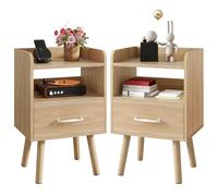 YMYNY Lot de 2 Tables de Chevet, Table d'Appoint de Canapé en Bois, Commode de Chevet, Tiroir en Tissu Détachable, Étagère Ouverte, 39x29x62 cm, pour Chambre à Coucher, Salon, Naturel HST021N-2