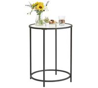 YMYNY Table Basse, Table d’Appoint Ronde, Dessus en Verre Trempé, Cadre en Métal, Bout de Canapé, Table Console, Table de Chevet, pour Salon, Balcon, 50×50×65CM Noir HGD020B
