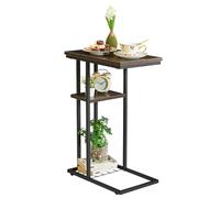 YMYNY Table d’appoint Basse, Bout de Canapé, Forme C à 2 Étages, Rangement, Structure en Métal, pour Salon, Chambre, Balcon, Bureau, 40 x 26 x 61.5 CM, Noir Gris HST004G