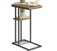 YMYNY Table d’appoint Basse, Bout de Canapé, Forme C à 2 Étages, Rangement, Structure en Métal, Style Industriel pour Salon, Chambre, Balcon, Bureau, 40 x 26 x 61.5 CM, Marron et Noir HST004H
