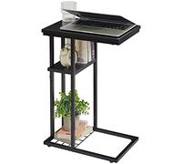 YMYNY Table d’appoint, Bout de Canapé, Table Basse Forme C à 2 Étages, Table à Café, Petite Table Structure en Métal, Style Industriel pour Salon, Chambre, Bureau, 40 x 26 x 61.5 CM, Noir HST004B