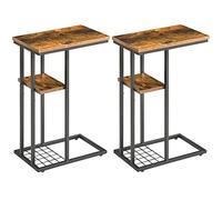 YMYNY Table d'appoint Lot de 2, Bout de Canapé, Table Basse Forme C à 2 Étages, Rangement, Structure en Métal, Style Industriel pour Salon, Chambre, Bureau, 40 x 26 x 61.5 CM, Marron et Noir HST004H-2
