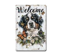 Ymyoo Plaque murale décorative vintage en forme de chien de montagne bernois bienvenue edelweiss pour maisons de style suisse, décoration d'hiver et vie en montagne, étanche, en aluminium antirouille