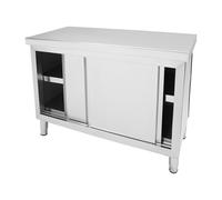 YNAADYH Armoire de cuisine d'extérieur en acier inoxydable - 120 x 50 x 86 cm - À 3 étages - Table de travail résistante aux intempéries - Porte coulissante - Table de travail commerciale avec portes