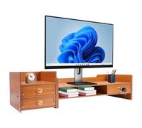 YNAADYH Support de moniteur en bois de 65,5 cm avec tiroir - Rectangulaire - Matériau MDF - Cadre d'ordinateur - Tiroirs - Couleur bois - Pour écrans d'ordinateur