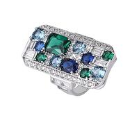 YNAHWT Bagues, 925 Argent émeraude Saphir Aigue-Marine Pierre précieuse Grande Bague Dames Vintage Cocktail Bague breloque Cadeau