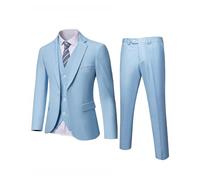 YND Ensemble 3 pièces pour homme, coupe ajustée, veste unie à un bouton, gilet et pantalon avec cravate, bleu ciel, Taille M