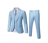 YND Ensemble de costume 3 pièces pour homme, coupe ajustée, 2 boutons, blazer solide, veste, gilet, pantalon et cravate, bleu ciel, L