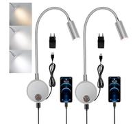 YNDD 2pcs Lampe de Lecture Dimmable Tactile, Lumière Liseuse Murale Intérieur LED avec Interrupteur et Port de Chargement USB 360°Lampe Lit à Col de Cygne Flexible Applique Chevet Chambre, Argent