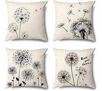 YNGBAAO Housse de Coussin 35x35cm Lot de 4 Coton et Lin Pissenlit Motif Double Face Housse de Coussin avec Fermeture Éclair Cachée Carré Taie d'oreiller pour Canapé Salon Chambre Extérieur Décoratifs