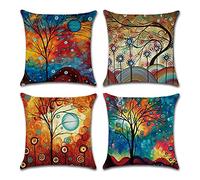 YNGBAAO Housse de Coussin Lot de 4 35x35cm Carré Super Doux Double Face Taie d'oreiller Fermeture Glissière Invisible 14x14inch Décor pour Canapé Maison Salon Chambre Voiture(Arbre Abstrait)
