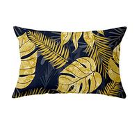 YNGBAAO Taie d'oreiller 1pcs 40x70cm Housse de Coussin Carré Lin de Coton Double Face Fermeture Glissière Invisible Décoratif Maison Salon Chambre pour Canapé(Feuille de Palmier dorée Q153,16x28inch)