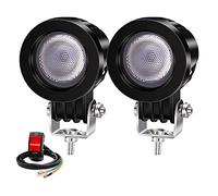 YnGia 10W Feux d'inondation de moto, 2PCS LED Conduite Lumière De Travail Faisceau D'inondation Blanc Phares De Moto LED Phare Antibrouillard Auxiliaire 12V 24V pour 4x4 ATV Tracteur Camion Offroad