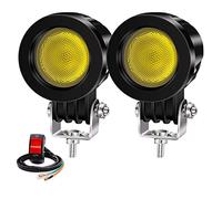 YnGia 10W Projecteurs de Moto, 2PCS Rond LED Conduite Lumière de Travail Faisceau D'inondation Ambre Phares De Moto LED Phare Antibrouillard Auxiliaire 12V 24V pour 4x4 ATV Tracteur Camion Offroad