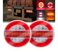 YnGia 2 pcs led remorque feu arrière, hamburger rond feux arrière camion frein feux stop flux séquentiel indicateur clignotant lampe 12v 24v universel pour remorque camion rv camping-car caravane van
