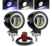 YnGia 2 pièces moto led phare rond moto projecteurs antibrouillard avec oeil d'ange bleu drl lumière blanche étanche conduite feu de circulation 12v 24v pour camion tout-terrain