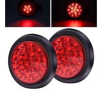 YnGia Feu arrière de remorque rouge, 2 pièces 4 pouces rond feu stop 16 LED arrière camion remorque feu arrière feu arrière LED lumière avec œillet affleurant 10-30 V pour camion remorque