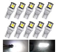 YnGia Lot de 10 ampoules LED T10 501, 5-SMD 5050 W5W, 194 168, 12 V CC, pour éclairage intérieur de voiture, liseuses, éclairage de plaque d'immatriculation, plafonniers, feux de position (blanc)