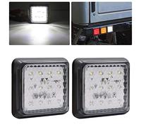 YnGia Lot de 2 feux arrière à LED pour remorque, feu stop arrière, 16 LED carrées, feux de freinage, clignotants, feux de circulation 24 V pour camion remorque camion caravane van tracteur (blanc)