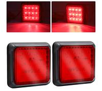 YnGia Lot de 2 feux arrière à LED pour remorque, feu stop arrière, 16 LED carrées, feux de freinage, clignotants, feux de circulation 24 V pour camion, remorque, caravane, camion, tracteur (rouge)