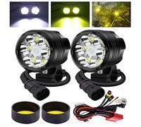 YnGia Lot de 2 feux auxiliaires de moto avec faisceau de câblage et lentille jaune, 60 W phares de moto LED antibrouillard DRL 12 V 24 V pour scooters voiture camion bateau ATV SUV