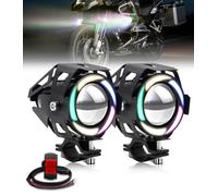 YnGia Lot de 2 feux de brouillard pour moto - Feux de brouillard LED multicolores - Avec interrupteur à 3 fils - 12 V - 24 V - Étanches - U7 - Feux antibrouillard auxiliaires