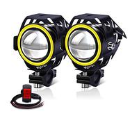 YnGia Lot de 2 phares antibrouillard U7 pour moto avec halo ambre, phares LED auxiliaires DRL étanches pour LED à faisceau stable avec interrupteur 3 fils 12V 24V pour moto,quad,scooter