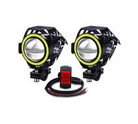 YnGia Phares antibrouillard de moto avec halo, 2PCS U7 Feux avant de moto DRL avec interrupteur marche/arrêt à 3 fils,feux supplémentaires étanches avec stroboscope de feux de croisement (Blanc)