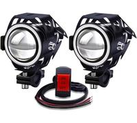YnGia Projecteurs Avant de Moto Avec Halo Bleu 12V 24V, 2PCS Feux de Jour LED Antibrouillards Avec Interrupteur à 3 Fils ON/ON/OFF, U7 Étanche Phares Auxiliaires