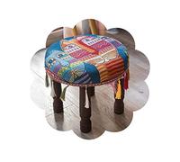 YNGJUEN Bois Massif Rond Tabouret Bas Ottoman avec Gland Folk-Custom Classique Style Traditionnel pour Repose-Pieds Canapé Tabouret À Langer Rural (Color : B, Size : 36cmX30cm)