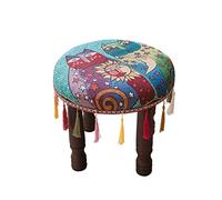 YNGJUEN Bois Massif Rond Tabouret Bas Ottoman avec Gland Folk-Custom Classique Style Traditionnel pour Repose-Pieds Canapé Tabouret À Langer Rural (Color : C, Size : 36cmX30cm)
