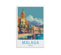 YNIEILUU Poster vintage de voyage en Espagne, Malaga, 40 x 60 cm, affiches d'art sur toile, impressions d'art mural pour chambre à coucher