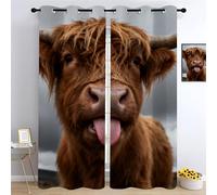 YNIOFU bétail des Highlands Salon Blackout Curtains,Bovins des Highlands écossais Chambre Rideau Oeillets, Animaux Sauvages Cuisine Rideaux Anti, Ferme Enfant Bruit Opaque L96 x H183cm 2 Panneaux