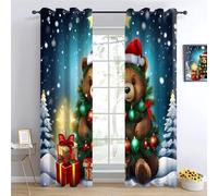 YNIOFU Blackout Curtains Sapin de Noël Ours de Noël de la Forêt des Neiges Rideau Oeillets Rideaux Anti Bruit Opaque, pour Salon Moderne Chambre Adult ou Enfant Cuisine L 96x H 183cm x2