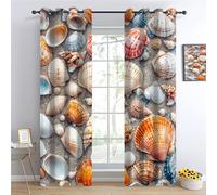 YNIOFU Coquillages Couleur Sable Salon Blackout Curtains,Style océan 3D Chambre Rideau Oeillets, Coquille Cuisine Rideaux Anti, Fond de Plage Enfant Bruit Opaque L96 x H183cm 2 Panneaux