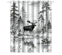 YNIOFU Forêt des élans Salon Rideau Occultant, Impression en Noir et Blanc Salon Rideau Occultant, Adorable Petit cerf Rideau Thermique Isolant, Opaque Tenture L117 x H138cm 2 Panneaux