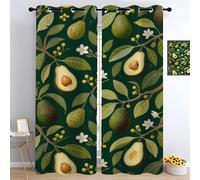 YNIOFU Fruit Salon Rideau Occultant, Plante d'avocat Salon Rideau Occultant, Avocat Rideau Thermique Isolant, Style Vintage Opaque Tenture L 117 x H 138cm 2 Panneaux