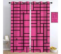 YNIOFU Géométrie du Maillage Impression Rideau Occultant, géométrie Enfant Rideaux, Rose Chambre Décoration De Fenêtre, Grille Noire Thermique Rideaux L132 x H160cm 2 Panneaux