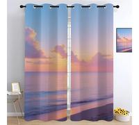 YNIOFU Lever du Soleil Salon Blackout Curtains, Plage Chambre Rideau Oeillets, Paysage Marin Cuisine Rideaux Anti, Nuages du Ciel Enfant Bruit Opaque L 96 x H 183cm 2 Panneaux